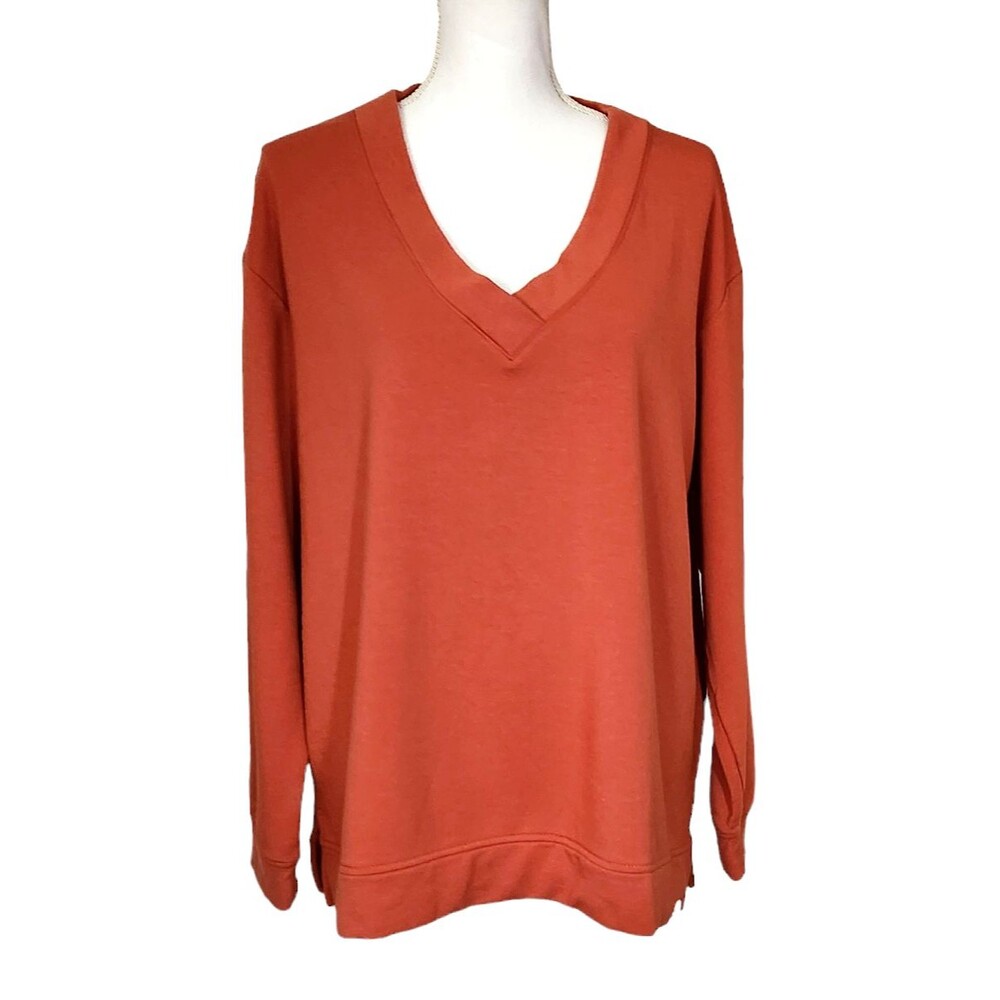 Orvis Sweatshirt V-Neck Dropped Shoulders Ultra Soft Rusty Orange Womens XL